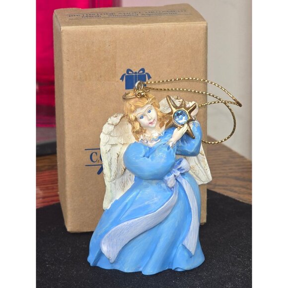 March - 1995 AVON Birthstone Angel Ornament Simulated Aquamarine Vintage Gift - Picture 1 of 5